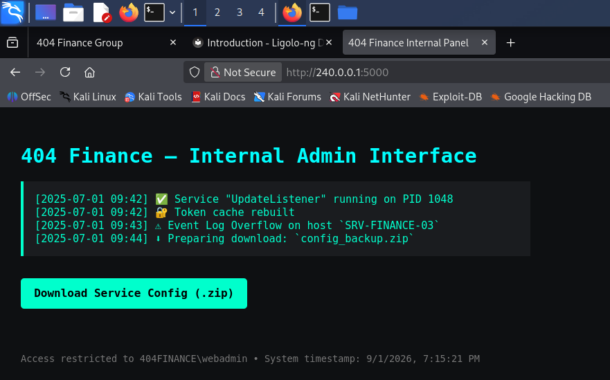 Internal admin interface