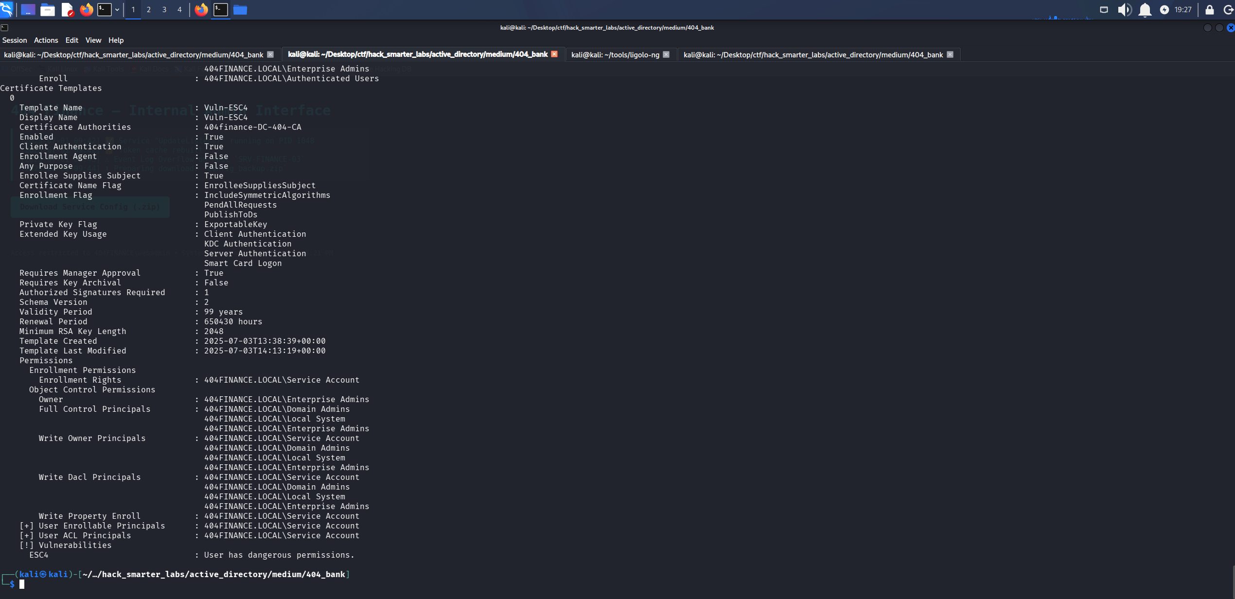 Certipy ESC4 finding on Vuln-ESC4