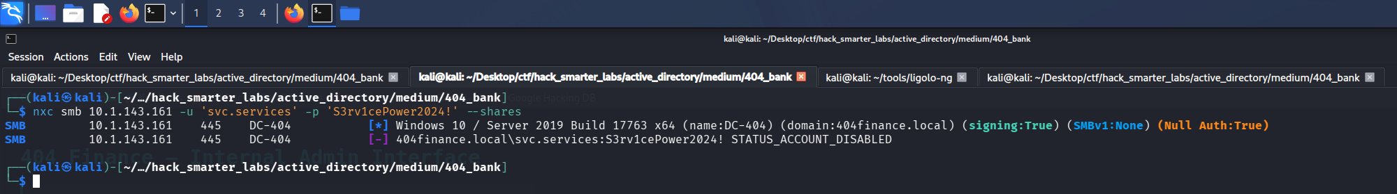 NetExec returning STATUS_ACCOUNT_DISABLED for svc.services