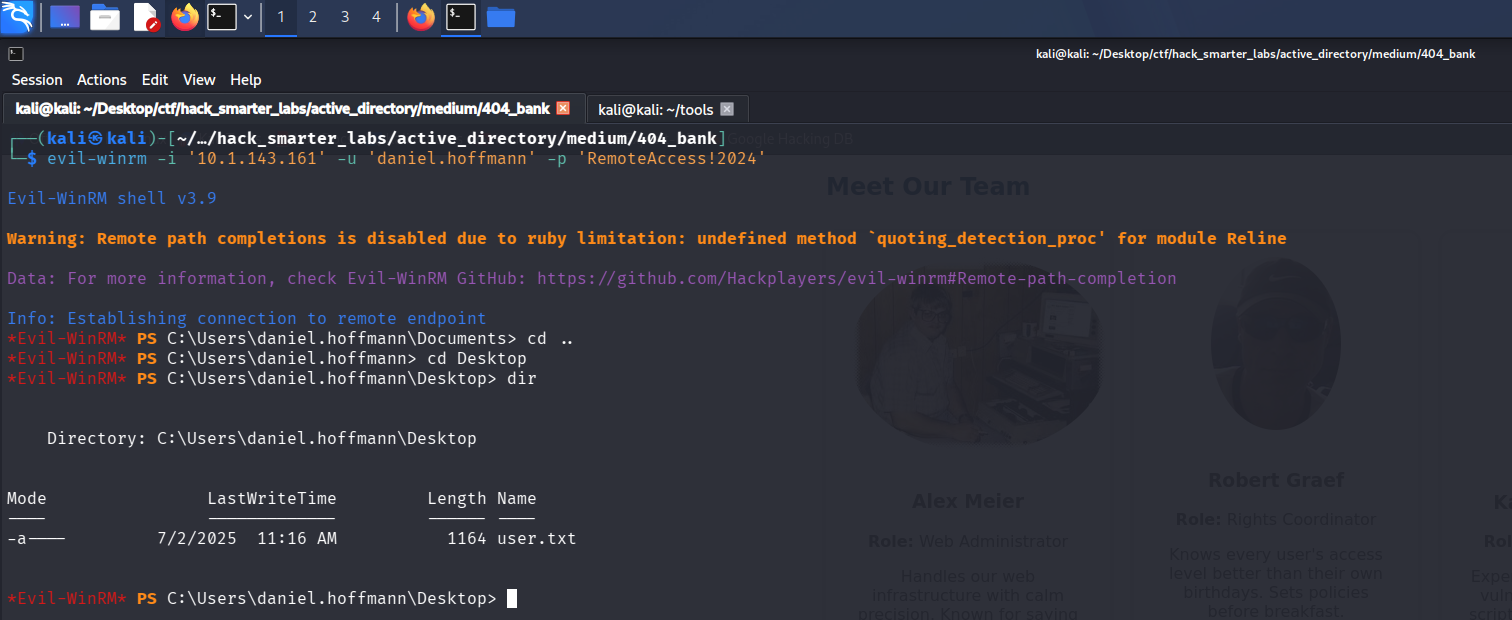 user.txt on the daniel.hoffmann desktop