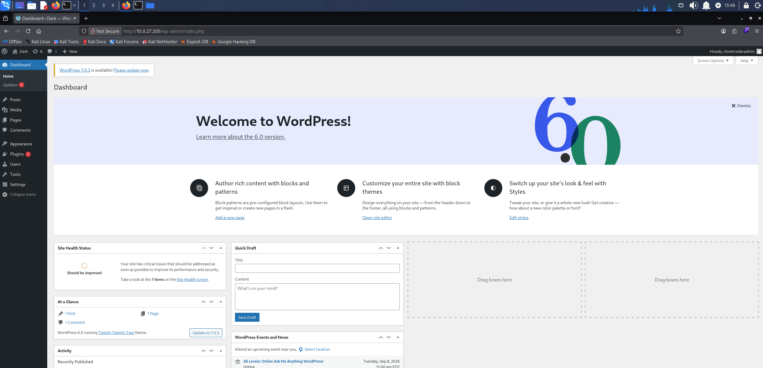 Admin dashboard