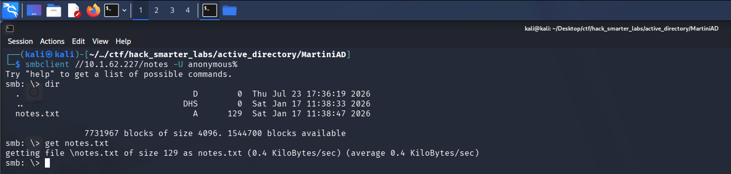 Smbclient listing the notes share