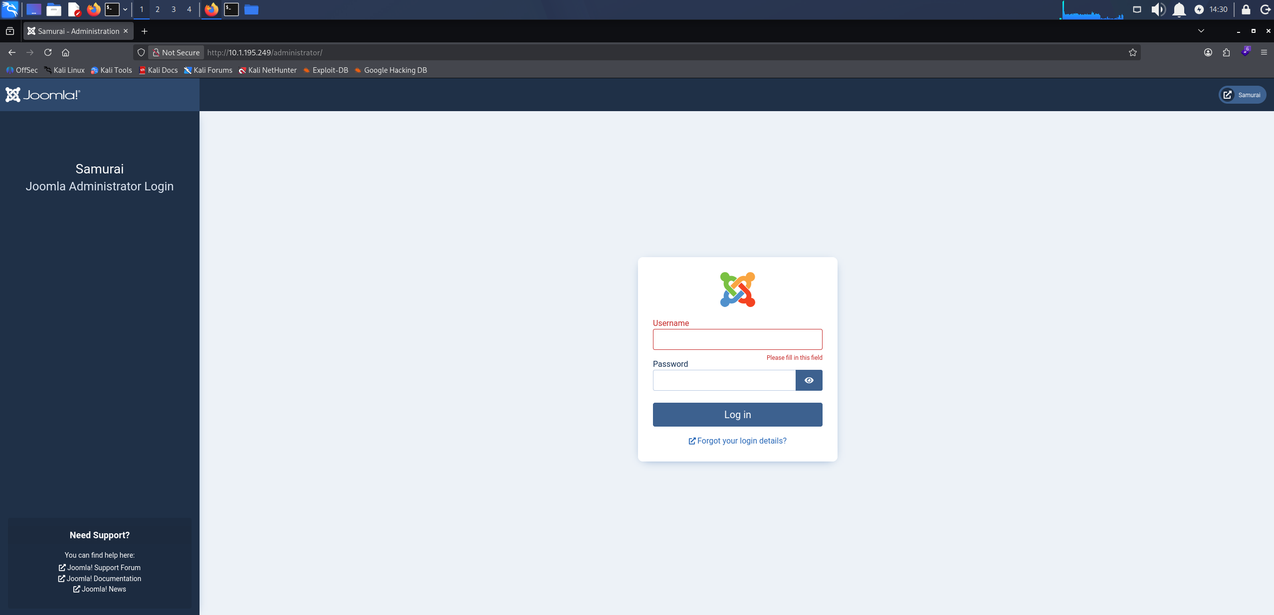 Joomla login panel