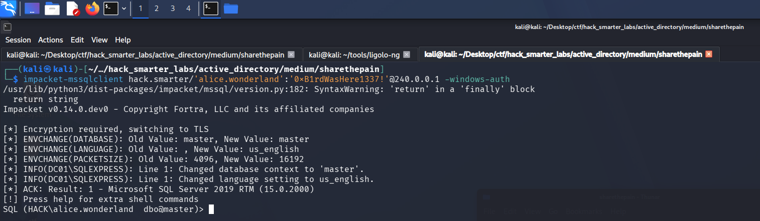 MSSQL connection as alice.wonderland