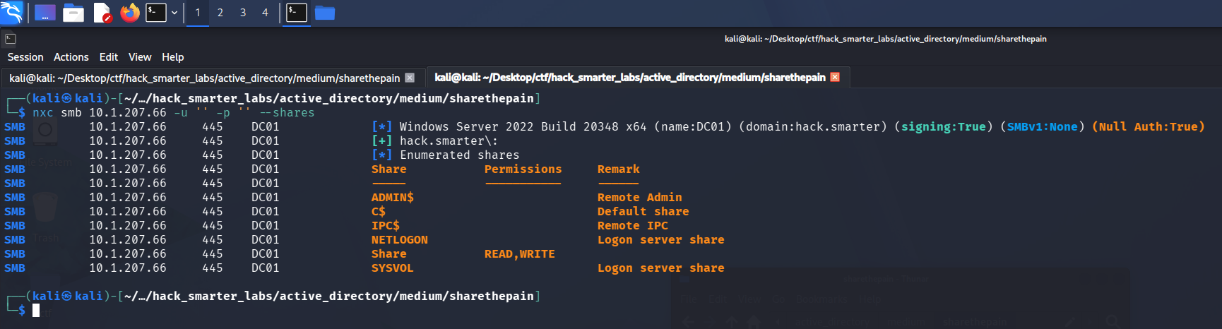 Null SMB session enumerating shares