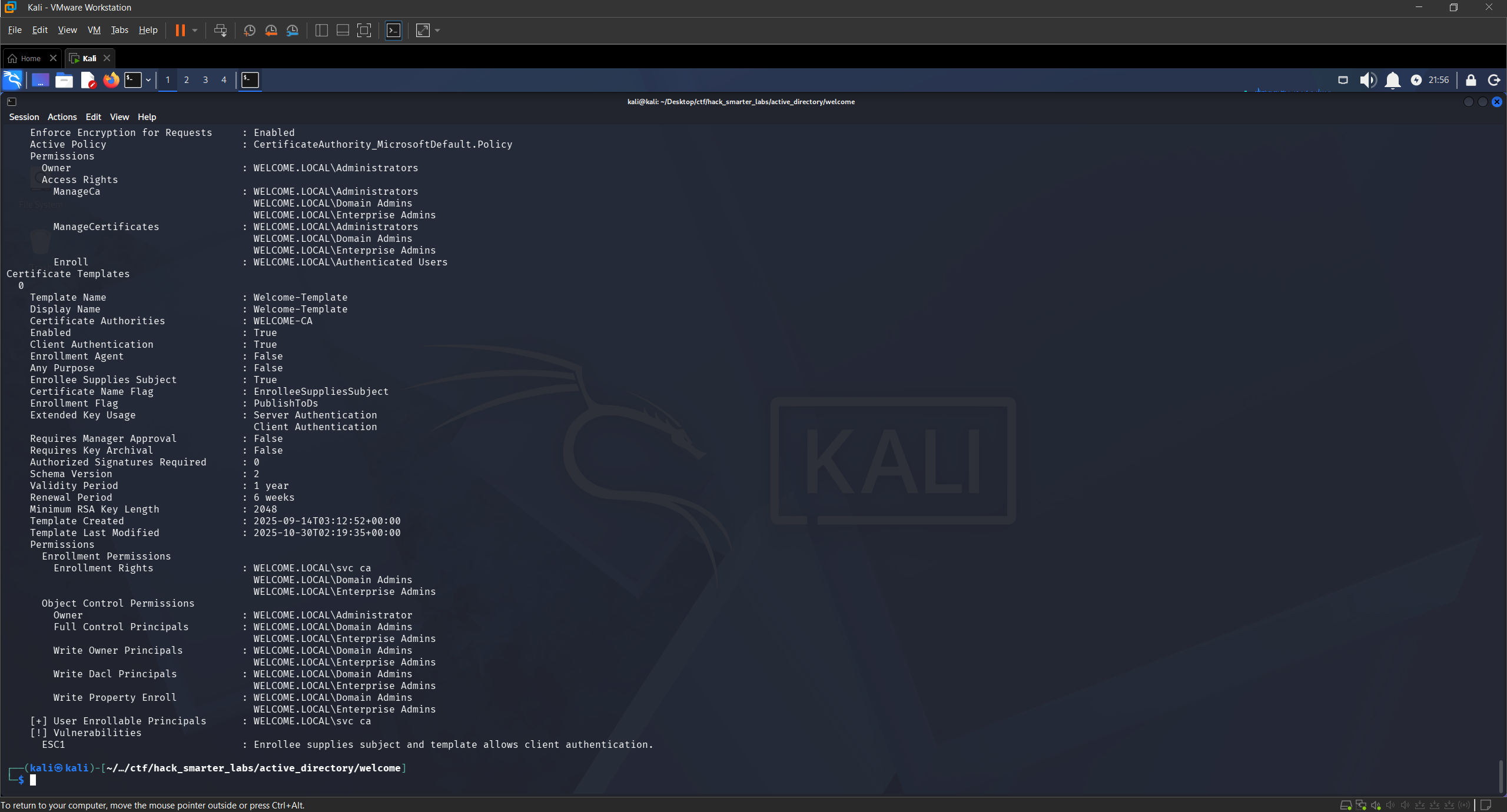 Certipy ESC1 vulnerability