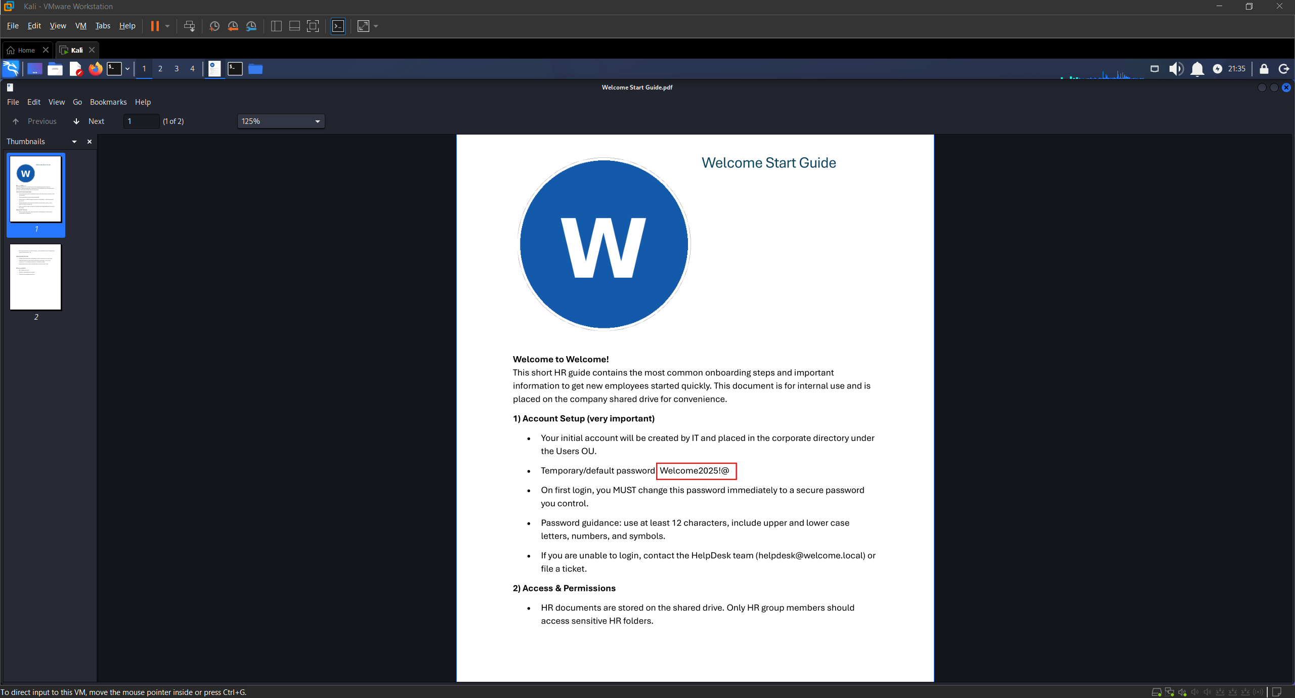 Default password in PDF